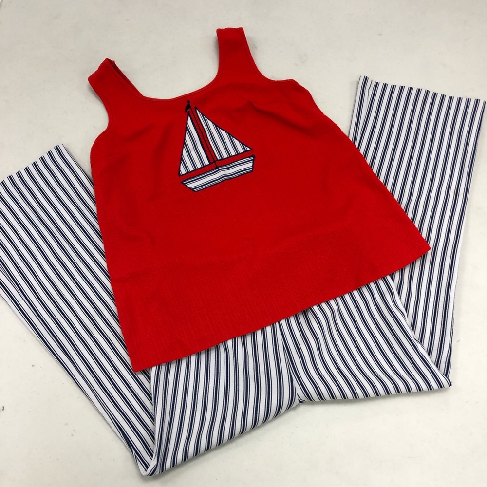 Vintage 70's Ladies Pants Suit Sailboat Polyester
